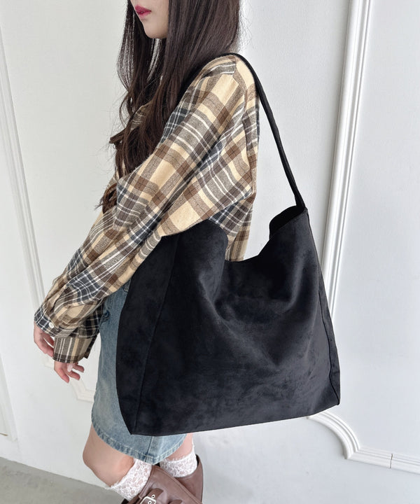 【A4サイズ対応】フェイクスエードショルダートートバッグ | LO1256032 | ブラック