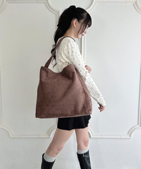 【A4サイズ対応】フェイクスエードショルダートートバッグ | LO1256032 | ブラウン