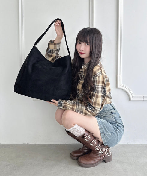 【A4サイズ対応】フェイクスエードショルダートートバッグ | LO1256032 | ブラック