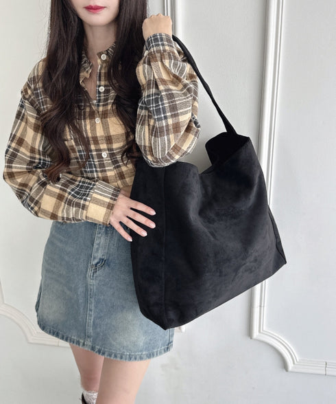 【A4サイズ対応】フェイクスエードショルダートートバッグ | LO1256032 | ブラック