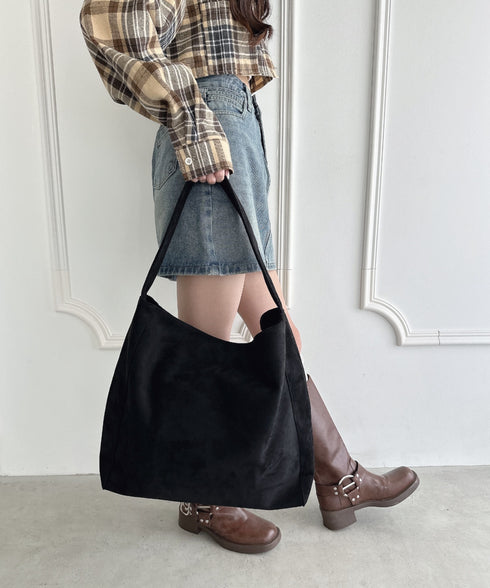 【A4サイズ対応】フェイクスエードショルダートートバッグ | LO1256032 | ブラック