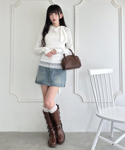 裾レースリボンリブトップス | LO2256035 | アイボリー