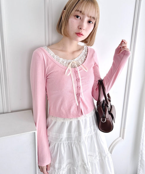 レースリボンレイヤードトップス | LO2253013 | ピンク