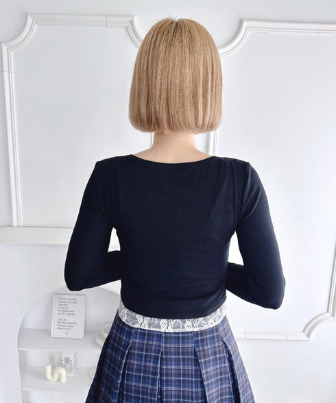 レースリボンレイヤードトップス | LO2253013 | ブラック