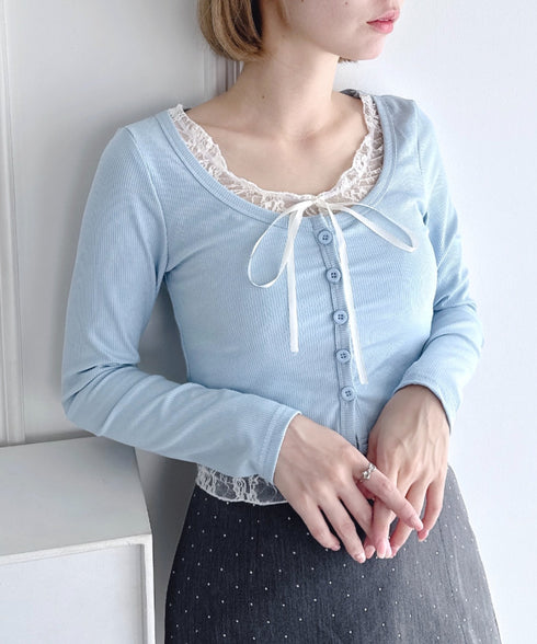 レースリボンレイヤードトップス | LO2253013 | ライトブルー
