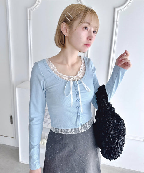 レースリボンレイヤードトップス | LO2253013 | ライトブルー