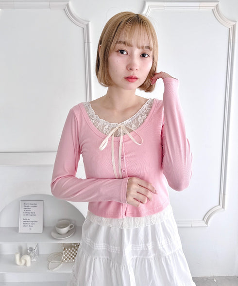 レースリボンレイヤードトップス | LO2253013 | ピンク