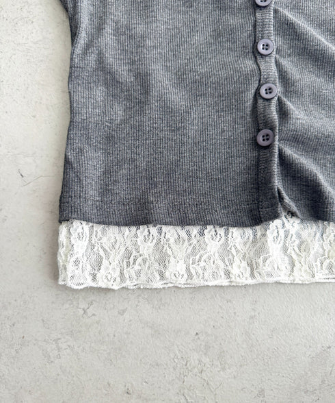 レースリボンレイヤードトップス | LO2253013 | グレー