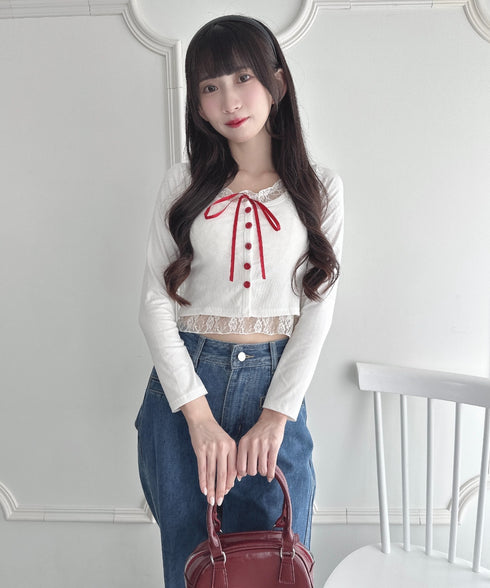 レースリボンレイヤードトップス | LO2253013 | ホワイト