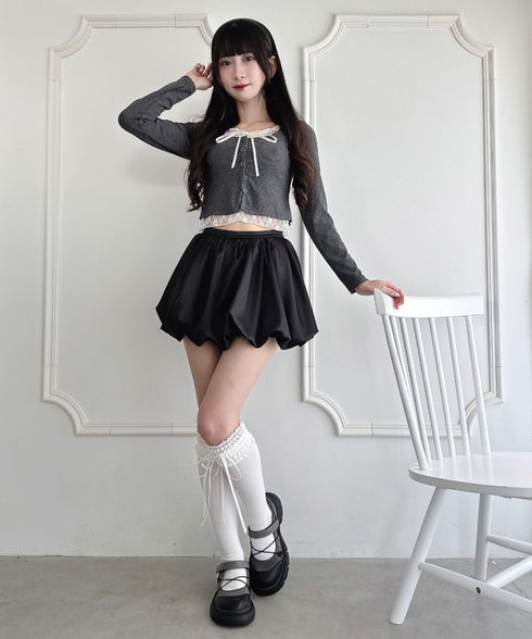 レースリボンレイヤードトップス | LO2253013 | グレー