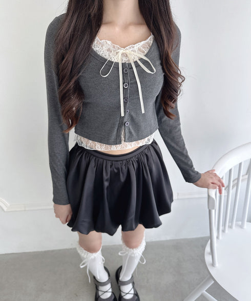 レースリボンレイヤードトップス | LO2253013 | グレー