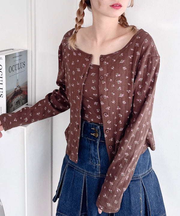 【2点SET】フラワープリントカーディガン+キャミソール | LO2253015 | ブラウン