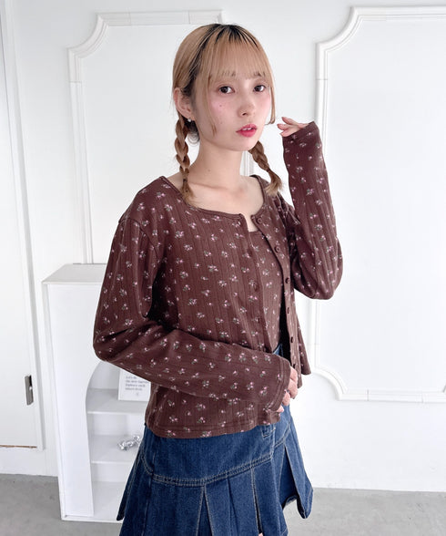 【2点SET】フラワープリントカーディガン+キャミソール | LO2253015 | ブラウン