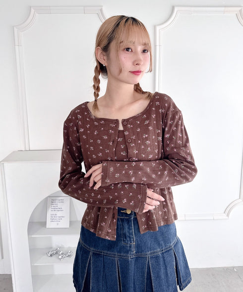 【2点SET】フラワープリントカーディガン+キャミソール | LO2253015 | ブラウン