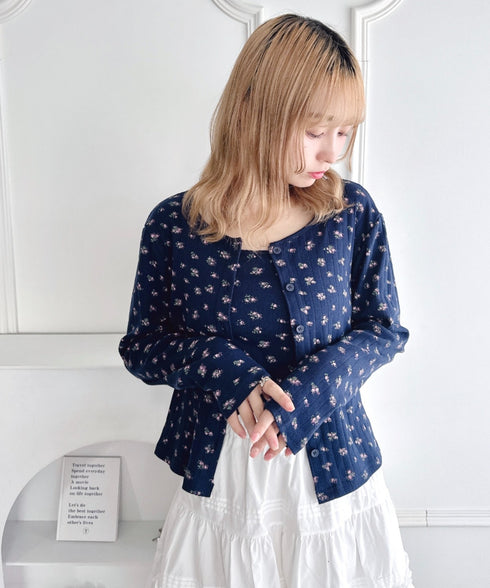 【2点SET】フラワープリントカーディガン+キャミソール | LO2253015 | ネイビー