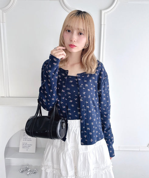 【2点SET】フラワープリントカーディガン+キャミソール | LO2253015 | ネイビー