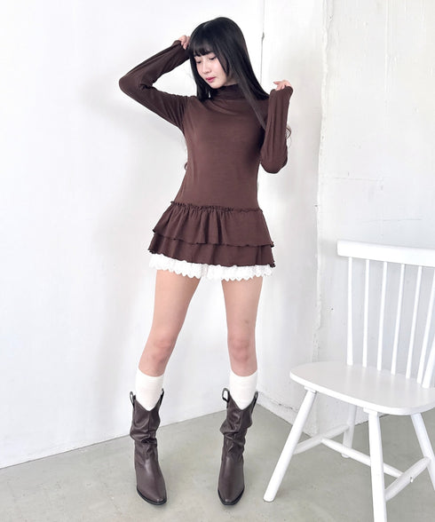 裾フリルティアードハイネックトップス | LO2253016 | ブラウン