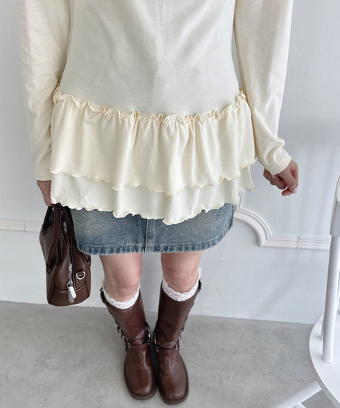 裾フリルティアードハイネックトップス | LO2253016 | ホワイト