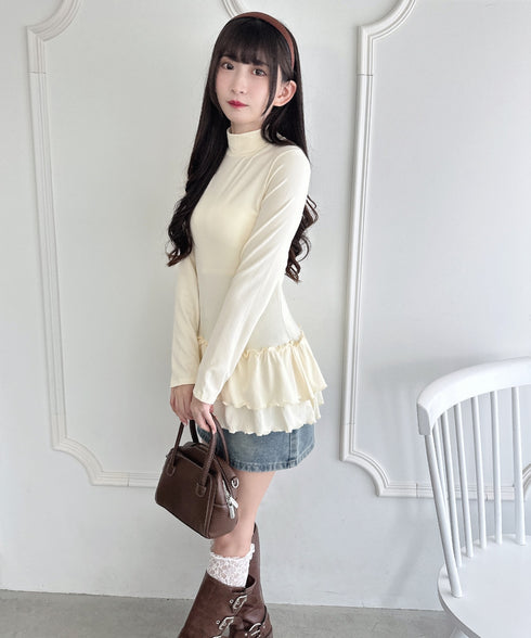 裾フリルティアードハイネックトップス | LO2253016 | ホワイト