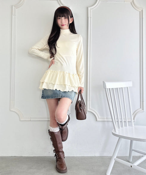 裾フリルティアードハイネックトップス | LO2253016 | ホワイト