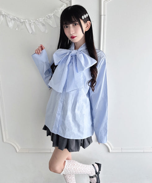 ボリュームリボンボウタイブラウス | LO2253017 | ライトブルー