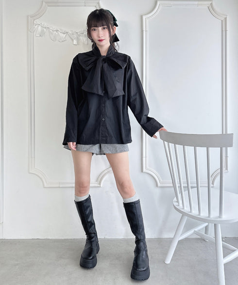 ボリュームリボンボウタイブラウス | LO2253017 | ブラック