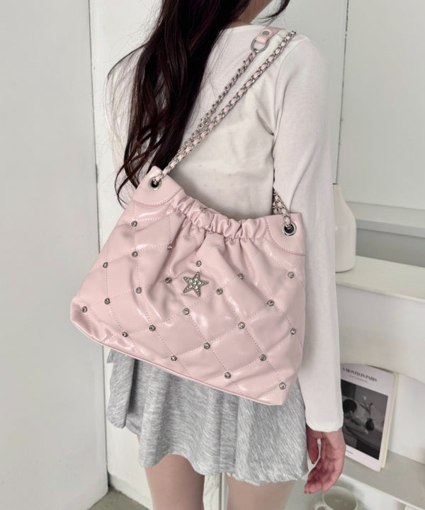 スタービジューキルティングチェーンバッグ | LO1256036 | ピンク