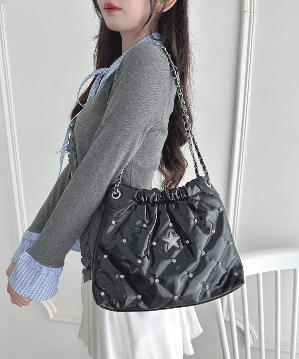 スタービジューキルティングチェーンバッグ | LO1256036 | ブラック