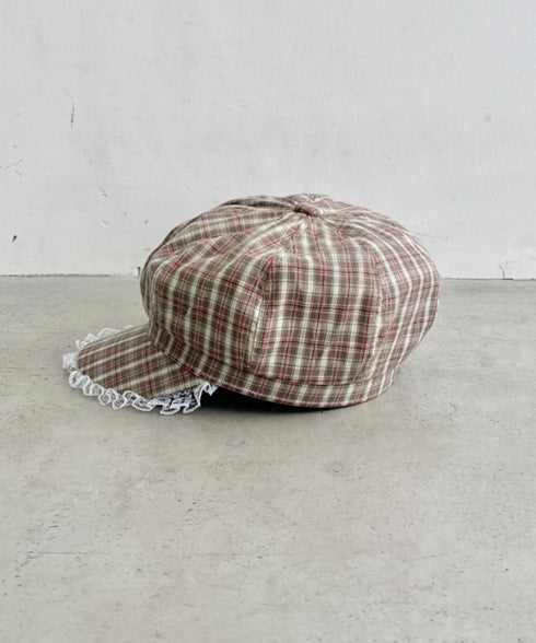 レース付きチェックキャスケット | SL5256069 | ブラウン