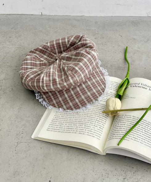 レース付きチェックキャスケット | SL5256069 | ブラウン