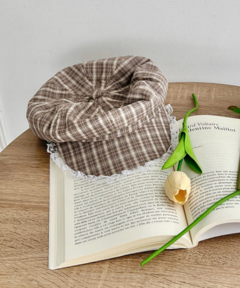 レース付きチェックキャスケット | SL5256069 | ブラウン