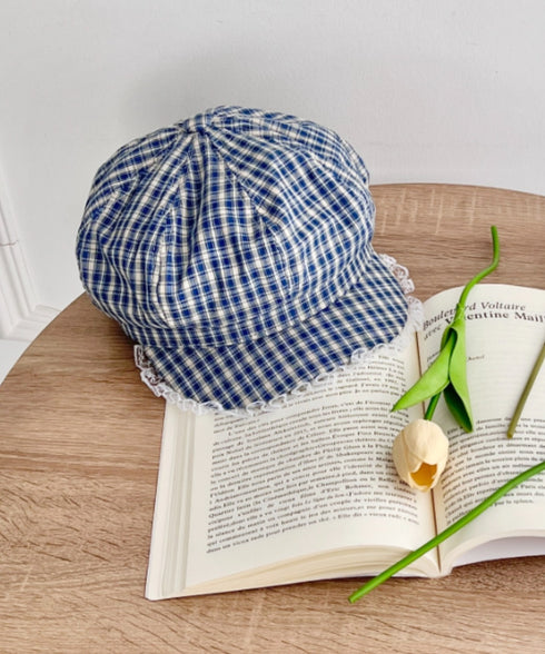 レース付きチェックキャスケット | SL5256069 | ブルー