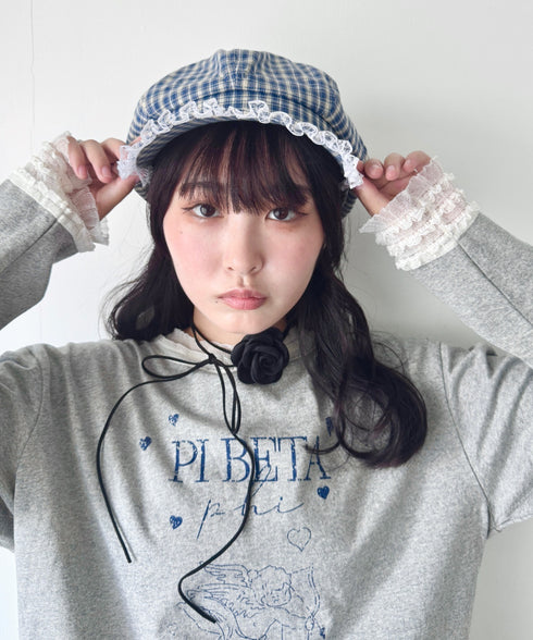 レース付きチェックキャスケット | SL5256069 | ブルー