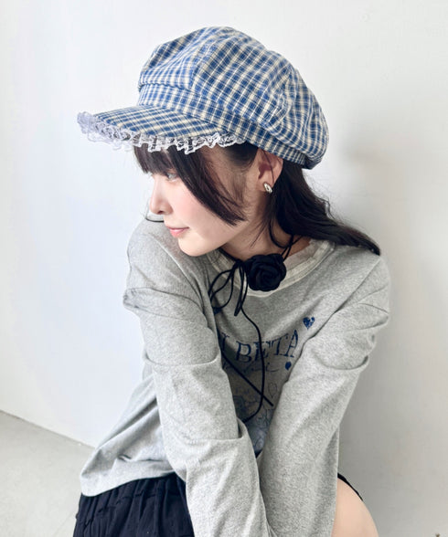 レース付きチェックキャスケット | SL5256069 | ブルー