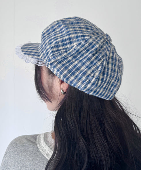 レース付きチェックキャスケット | SL5256069 | ブルー
