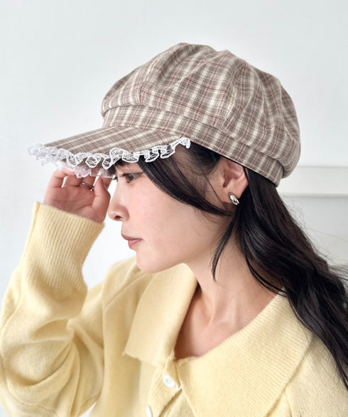 レース付きチェックキャスケット | SL5256069 | ブラウン