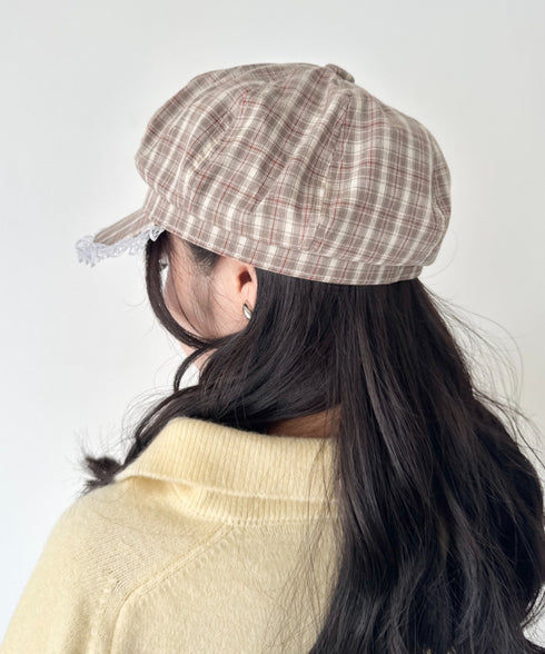レース付きチェックキャスケット | SL5256069 | ブラウン