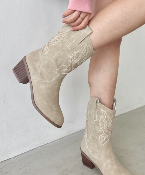 刺繍入りミドルウエスタンブーツ | SL3256073 | ベージュ