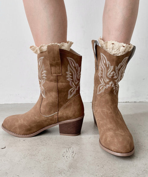 刺繍入りミドルウエスタンブーツ | SL3256073 | ブラウン