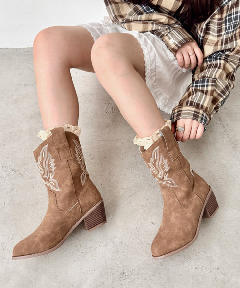刺繍入りミドルウエスタンブーツ | SL3256073 | ブラウン