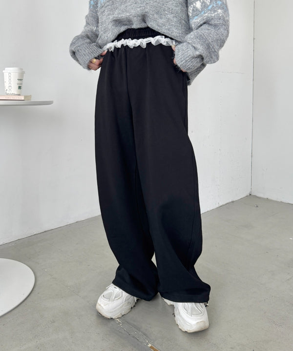 ウエストチュールレーススウェットパンツ | SL2256076 | ブラック