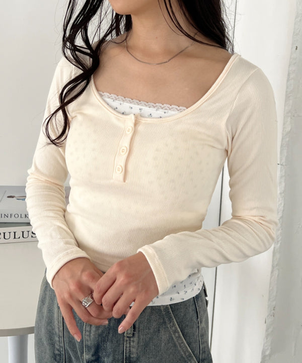 カップ付き小花柄レイヤードコンパクトトップス | CL2253016 | アイボリー