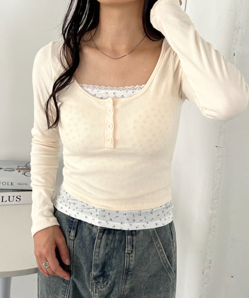 カップ付き小花柄レイヤードコンパクトトップス | CL2253016 | アイボリー