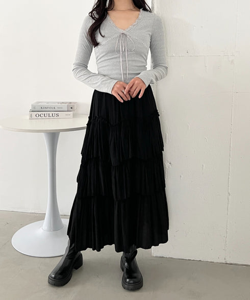 カップ付きレースリボンVネックアソートトップス | CL2253017 | グレー