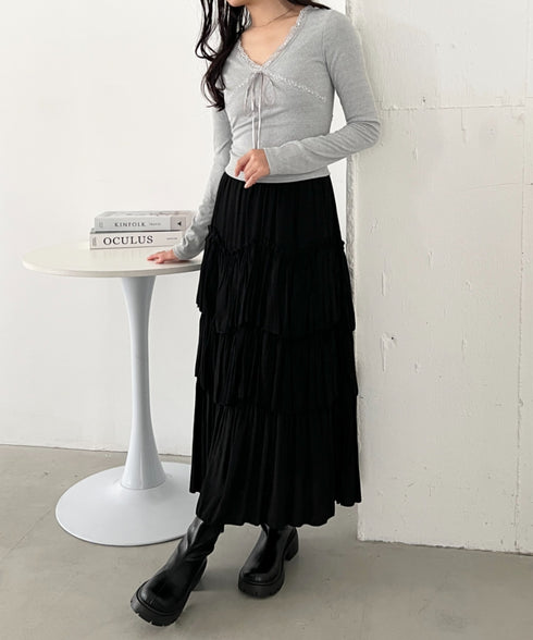 カップ付きレースリボンVネックアソートトップス | CL2253017 | グレー