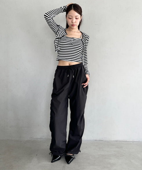 サイドギャザーナイロンカーゴパンツ | BA2253010 | ブラック