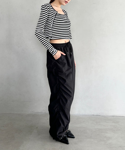 サイドギャザーナイロンカーゴパンツ | BA2253010 | ブラック