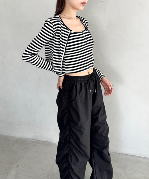 サイドギャザーナイロンカーゴパンツ | BA2253010 | ブラック