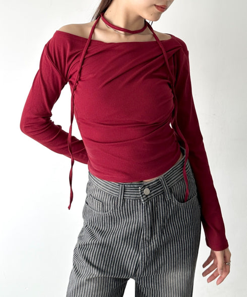 ドレープオフショル長袖トップス | BA2253011 | レッド