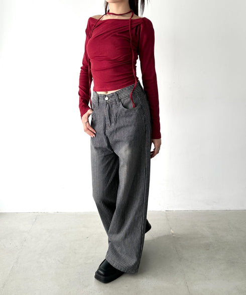 ドレープオフショル長袖トップス | BA2253011 | レッド